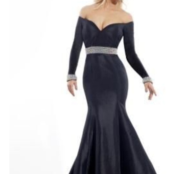 Rachel Allan off shoulder black pageant prom gown - Picture 2 of 5